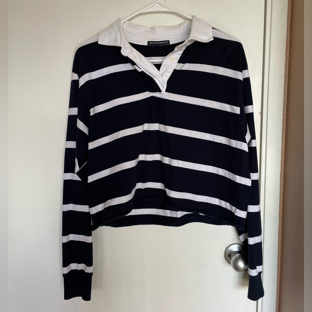 Brandy Melville Oversized Collared Button Striped… - image 1